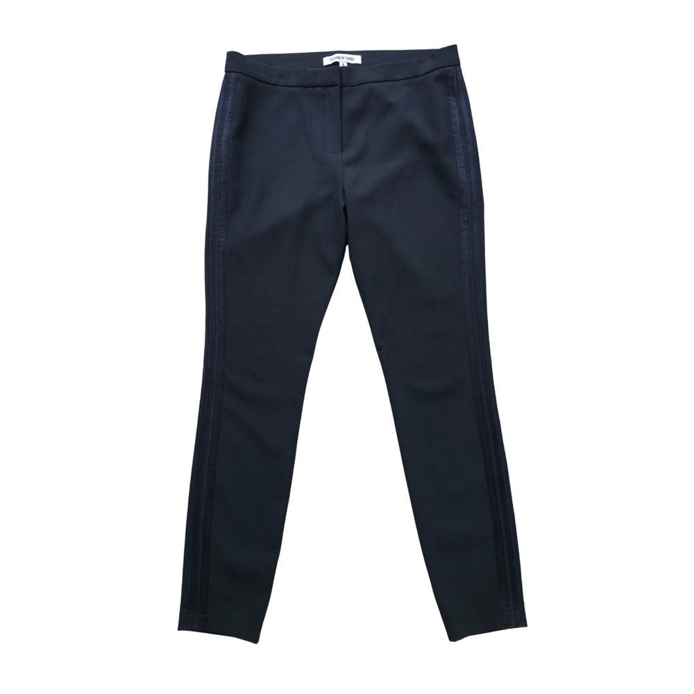 Elizabeth‎ & James Tuxedo Stripe Pants SZ 6 Black Quiet Luxury Silk Trim Stretch